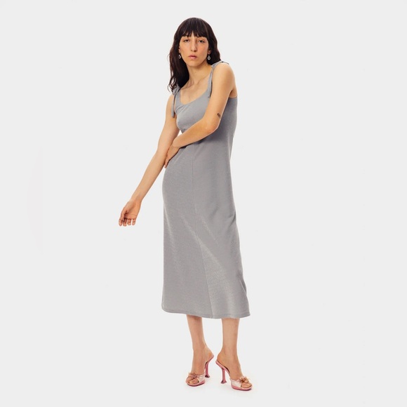 NWT SLEEPER Kylie Lurex Silver Slip Dress - Picture 1 of 8